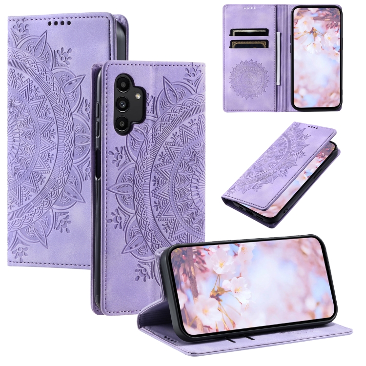 

For Samsung Galaxy A13 4G / 5G Totem Embossed Magnetic Leather Phone Case(Purple)