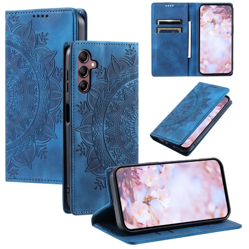 

For Samsung Galaxy A14 5G / 4G Totem Embossed Magnetic Leather Phone Case(Blue)