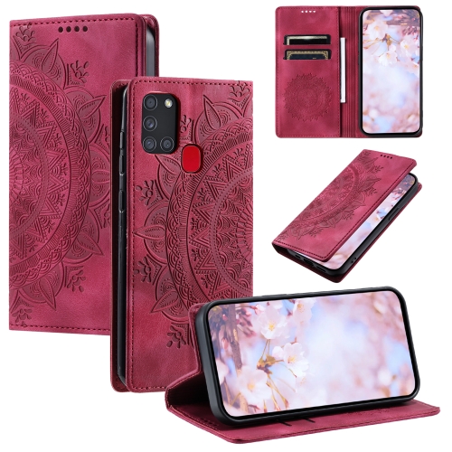 

For Samsung Galaxy A21s Totem Embossed Magnetic Leather Phone Case(Red)