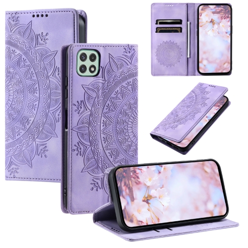 

For Samsung Galaxy A22 5G / A22s 5G Totem Embossed Magnetic Leather Phone Case(Purple)