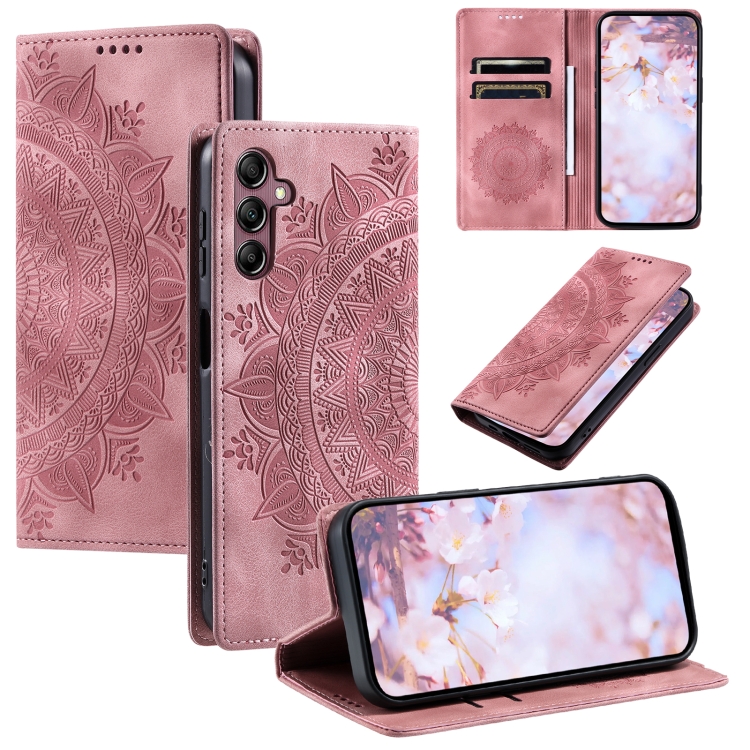 

For Samsung Galaxy A25 5G Totem Embossed Magnetic Leather Phone Case(Rose Gold)