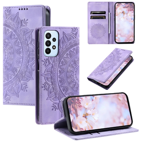 

For Samsung Galaxy A33 5G Totem Embossed Magnetic Leather Phone Case(Purple)