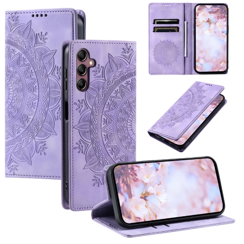 

For Samsung Galaxy A34 5G Totem Embossed Magnetic Leather Phone Case(Purple)