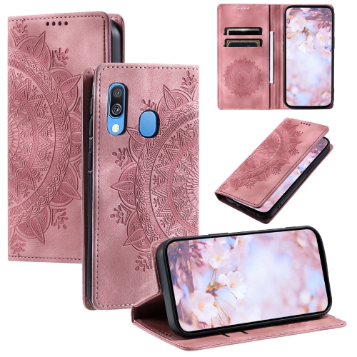 

For Samsung Galaxy A40 Totem Embossed Magnetic Leather Phone Case(Rose Gold)