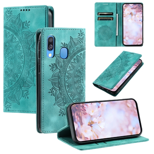 

For Samsung Galaxy A40 Totem Embossed Magnetic Leather Phone Case(Green)