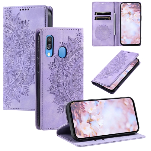 

For Samsung Galaxy A40 Totem Embossed Magnetic Leather Phone Case(Purple)