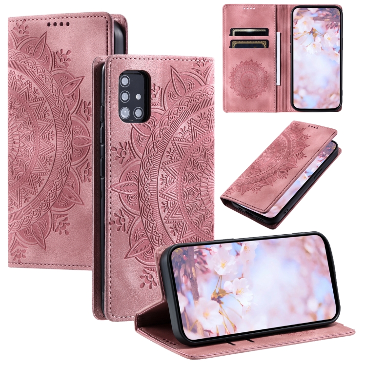 

For Samsung Galaxy A51 5G Totem Embossed Magnetic Leather Phone Case(Rose Gold)