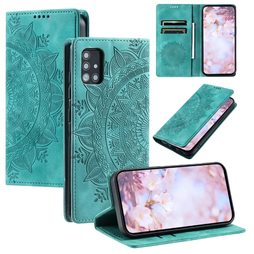 

For Samsung Galaxy A51 5G Totem Embossed Magnetic Leather Phone Case(Green)