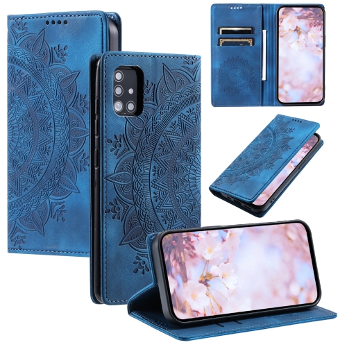 

For Samsung Galaxy A71 5G Totem Embossed Magnetic Leather Phone Case(Blue)