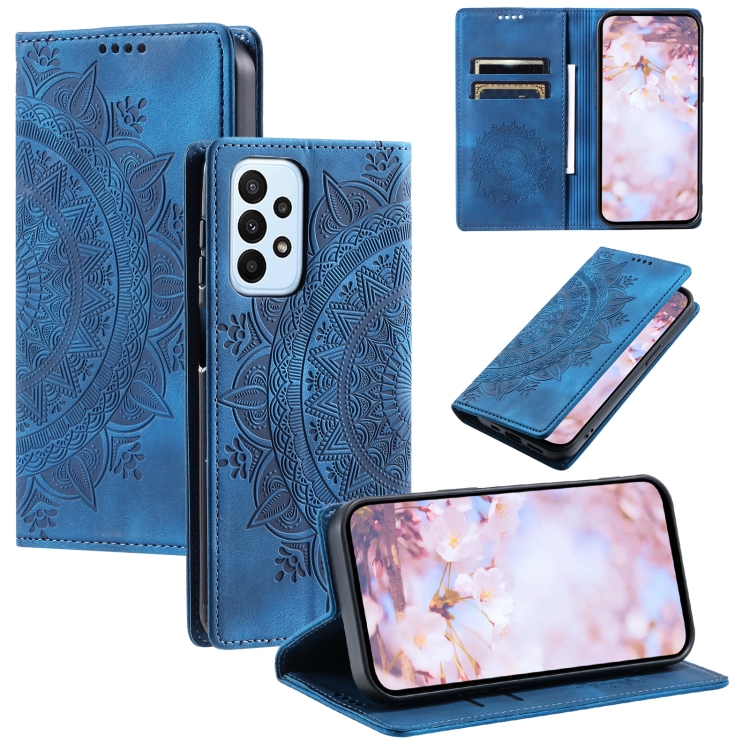 

For Samsung Galaxy A73 5G Totem Embossed Magnetic Leather Phone Case(Blue)