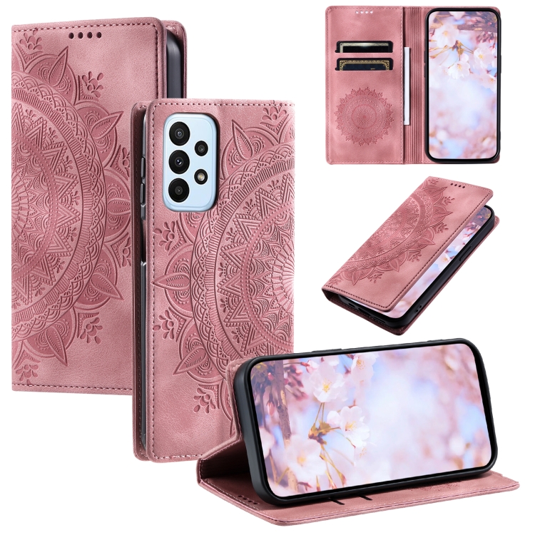 

For Samsung Galaxy A73 5G Totem Embossed Magnetic Leather Phone Case(Rose Gold)