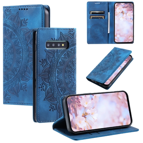 

For Samsung Galaxy S10 Totem Embossed Magnetic Leather Phone Case(Blue)