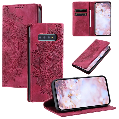 

For Samsung Galaxy S10 Totem Embossed Magnetic Leather Phone Case(Red)