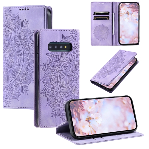 

For Samsung Galaxy S10 Totem Embossed Magnetic Leather Phone Case(Purple)