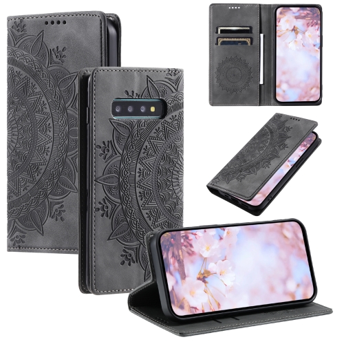 

For Samsung Galaxy S10+ Totem Embossed Magnetic Leather Phone Case(Grey)