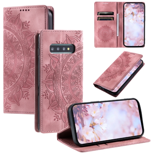

For Samsung Galaxy S10+ Totem Embossed Magnetic Leather Phone Case(Rose Gold)