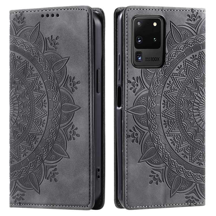 

For Samsung Galaxy S20 Ultra Totem Embossed Magnetic Leather Phone Case(Grey)