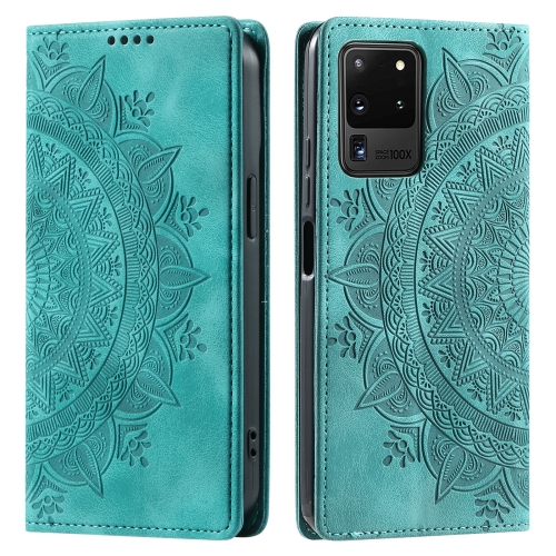 

For Samsung Galaxy S20 Ultra Totem Embossed Magnetic Leather Phone Case(Green)