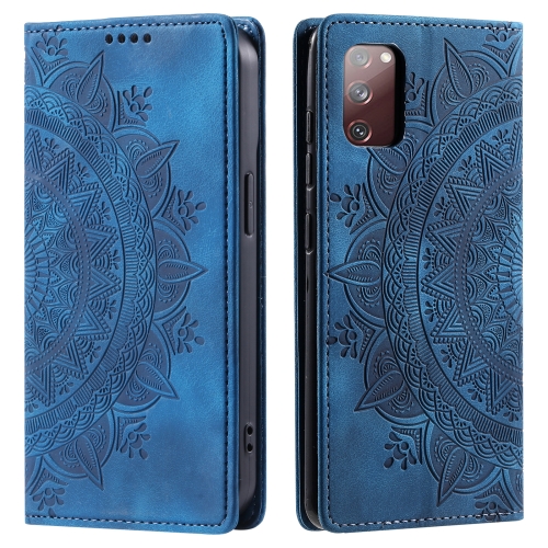 

For Samsung Galaxy S20 FE 4G / 5G Totem Embossed Magnetic Leather Phone Case(Blue)