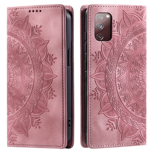 

For Samsung Galaxy S20 FE 4G / 5G Totem Embossed Magnetic Leather Phone Case(Rose Gold)