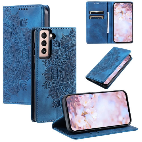 

For Samsung Galaxy S21 5G Totem Embossed Magnetic Leather Phone Case(Blue)