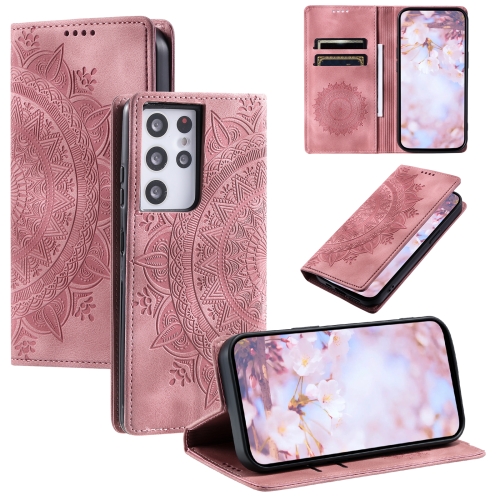 

For Samsung Galaxy S21 Ultra 5G Totem Embossed Magnetic Leather Phone Case(Rose Gold)
