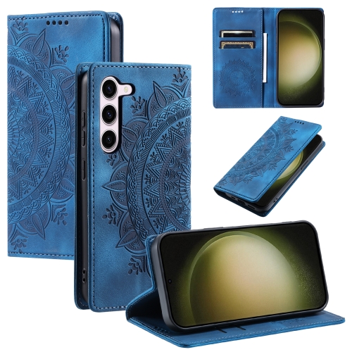 

For Samsung Galaxy S23 5G Totem Embossed Magnetic Leather Phone Case(Blue)