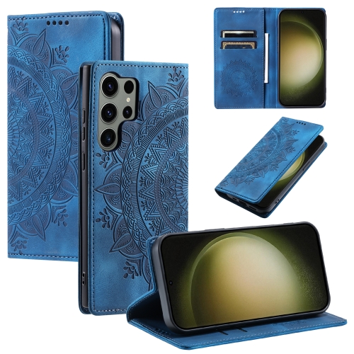 

For Samsung Galaxy S23 Ultra 5G Totem Embossed Magnetic Leather Phone Case(Blue)