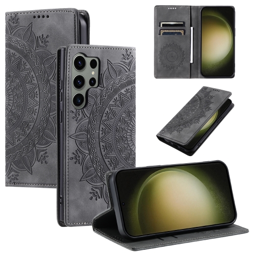 

For Samsung Galaxy S23 Ultra 5G Totem Embossed Magnetic Leather Phone Case(Grey)