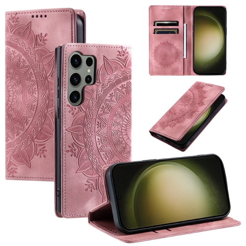

For Samsung Galaxy S23 Ultra 5G Totem Embossed Magnetic Leather Phone Case(Rose Gold)