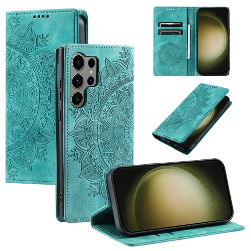 

For Samsung Galaxy S23 Ultra 5G Totem Embossed Magnetic Leather Phone Case(Green)