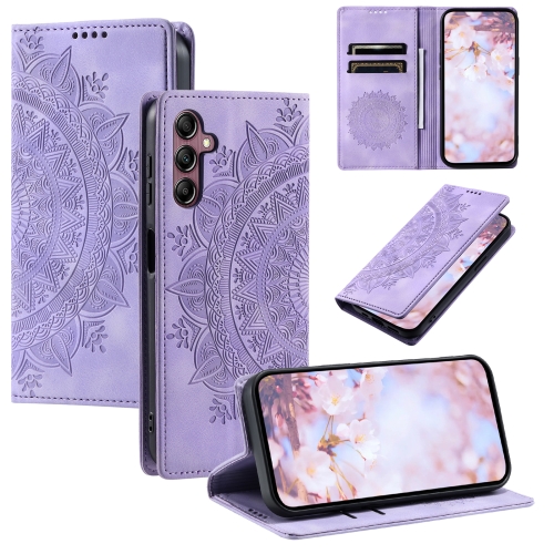 For Samsung Galaxy S24+ 5G Totem Embossed Magnetic Leather Phone Case(Purple) for realme 12 5g 7 petal flowers embossing leather phone case light purple
