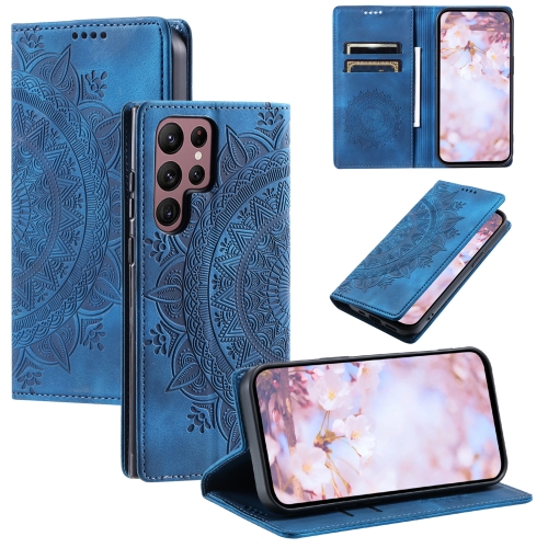 For Samsung Galaxy S24 Ultra 5G Totem Embossed Magnetic Leather Phone Case(Blue) doco table makeup mirror led light stepless dimmer ultra clear beauty chinoiserie classical lovely high quality gift