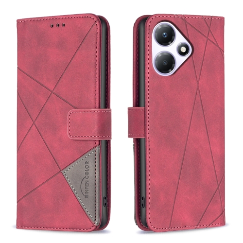 

For Infinix Hot 30 Play NFC Magnetic Buckle Rhombus Texture Leather Phone Case(Red)