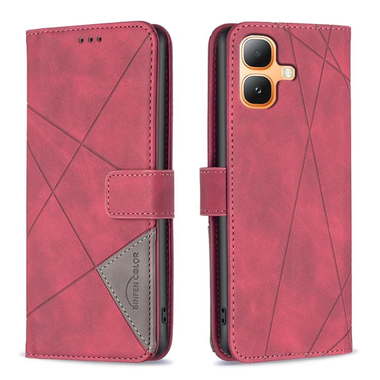 

For Infinix Smart 20 4G Magnetic Buckle Rhombus Texture Leather Phone Case(Red)