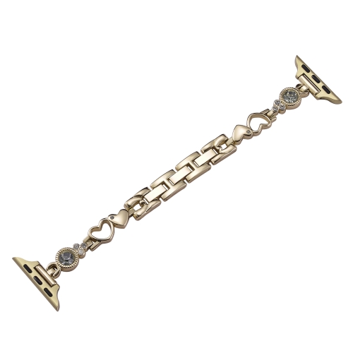 

For Apple Watch SE 2023 44mm Diamond Hearts Metal Chain Watch Band(Gold)