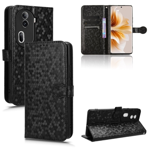 

For OPPO Reno11 Pro Global Honeycomb Dot Texture Leather Phone Case(Black)