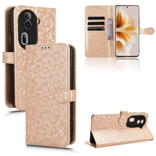 

For OPPO Reno11 Pro Global Honeycomb Dot Texture Leather Phone Case(Gold)