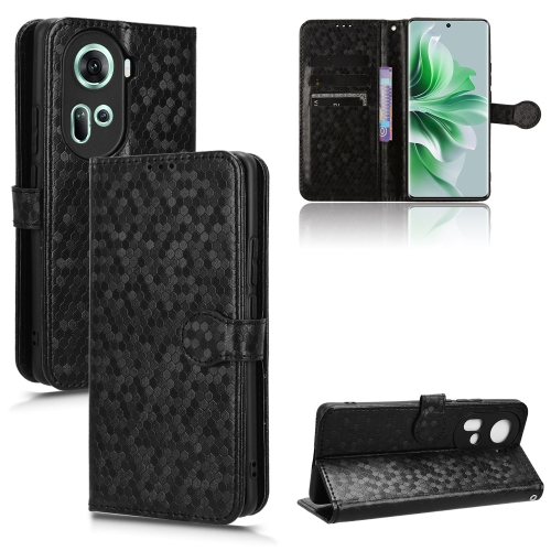 

For OPPO Reno11 5G Global Honeycomb Dot Texture Leather Phone Case(Black)