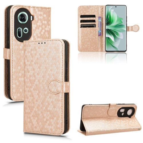 

For OPPO Reno11 5G Global Honeycomb Dot Texture Leather Phone Case(Gold)