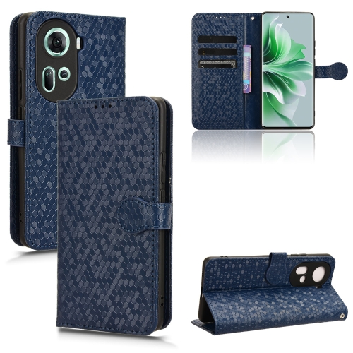 

For OPPO Reno11 5G Global Honeycomb Dot Texture Leather Phone Case(Blue)