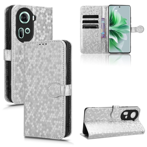 

For OPPO Reno11 5G Global Honeycomb Dot Texture Leather Phone Case(Silver)