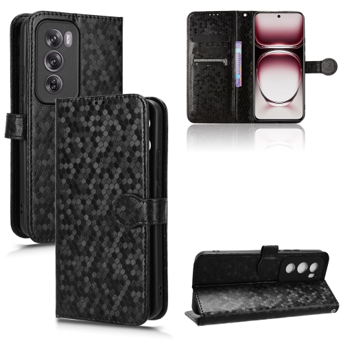 

For OPPO Reno12 5G Global Honeycomb Dot Texture Leather Phone Case(Black)