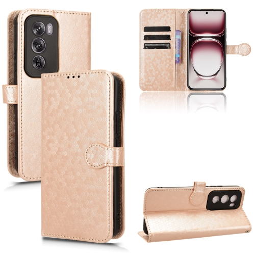 

For OPPO Reno12 5G Global Honeycomb Dot Texture Leather Phone Case(Gold)