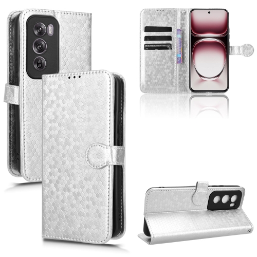 

For OPPO Reno12 5G Global Honeycomb Dot Texture Leather Phone Case(Silver)