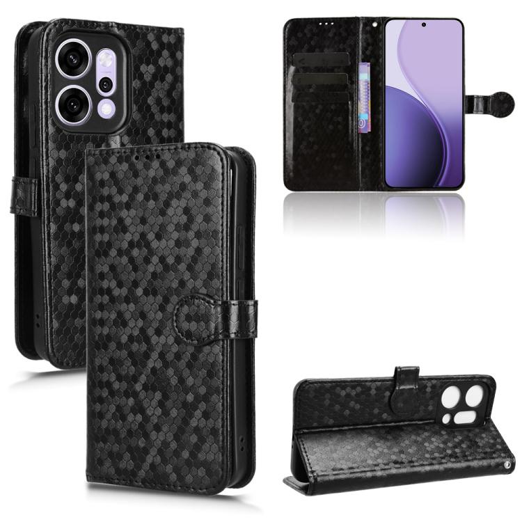 

For OPPO Reno14 Global Honeycomb Dot Texture Leather Phone Case(Black)