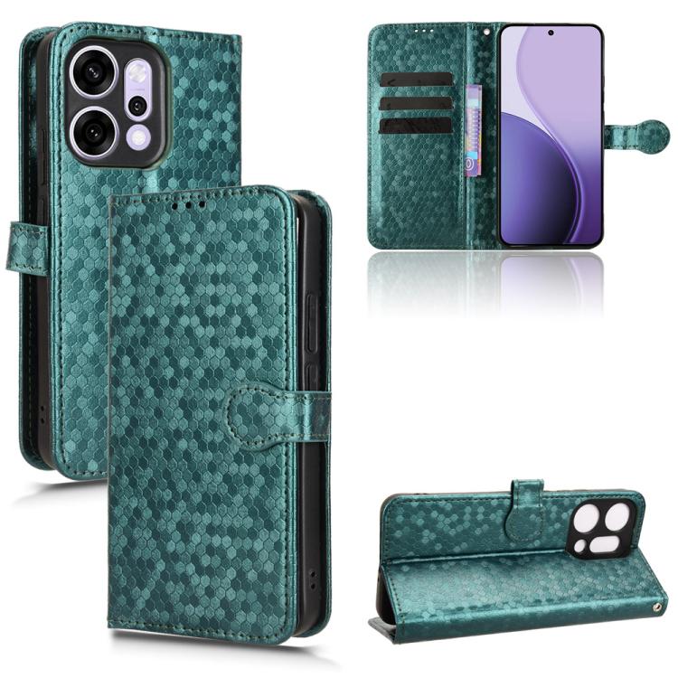 

For OPPO Reno14 Pro Global Honeycomb Dot Texture Leather Phone Case(Green)