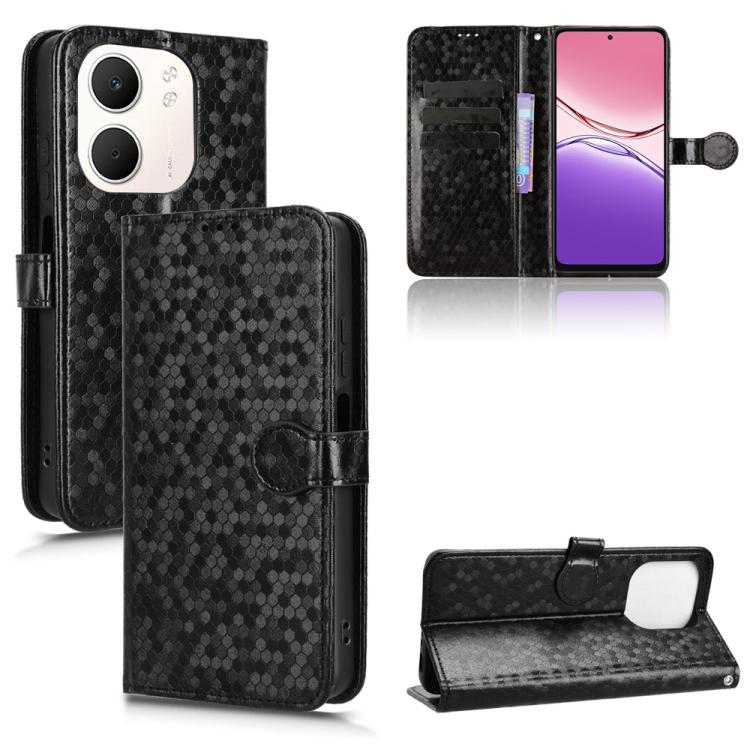 

For OPPO A5x 5G / 4G Global Honeycomb Dot Texture Leather Phone Case(Black)