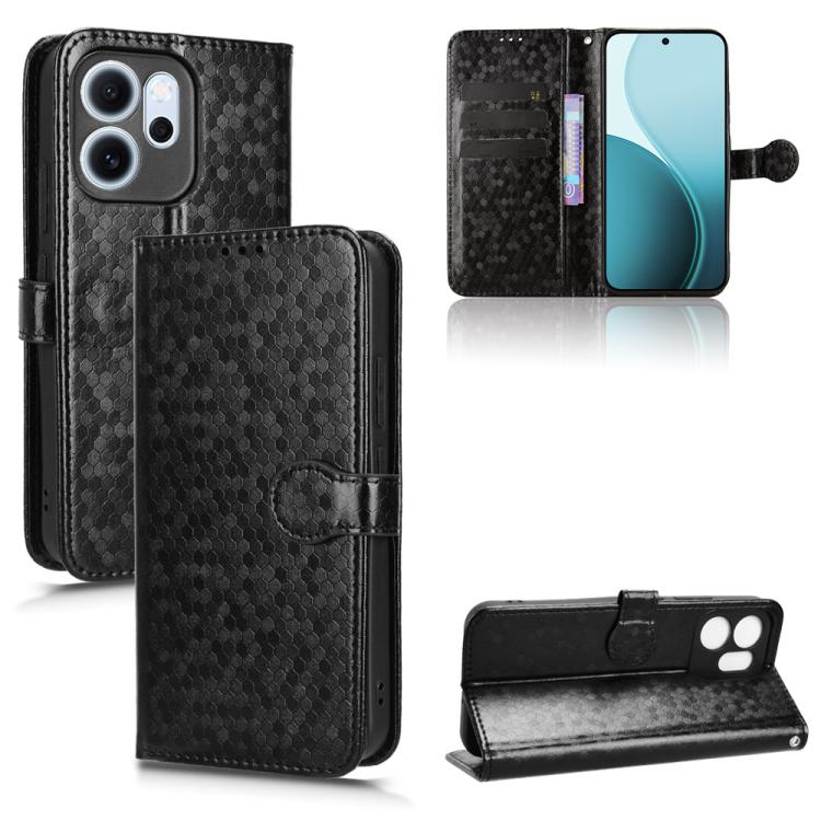 

For OPPO Reno14 F 5G Honeycomb Dot Texture Leather Phone Case(Black)