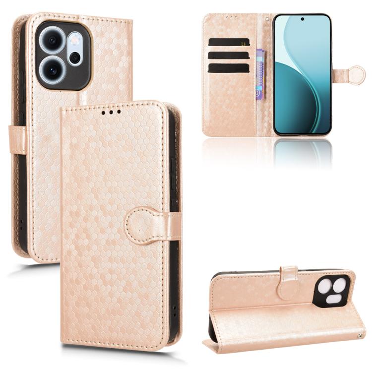 

For OPPO Reno14 F 5G Honeycomb Dot Texture Leather Phone Case(Gold)